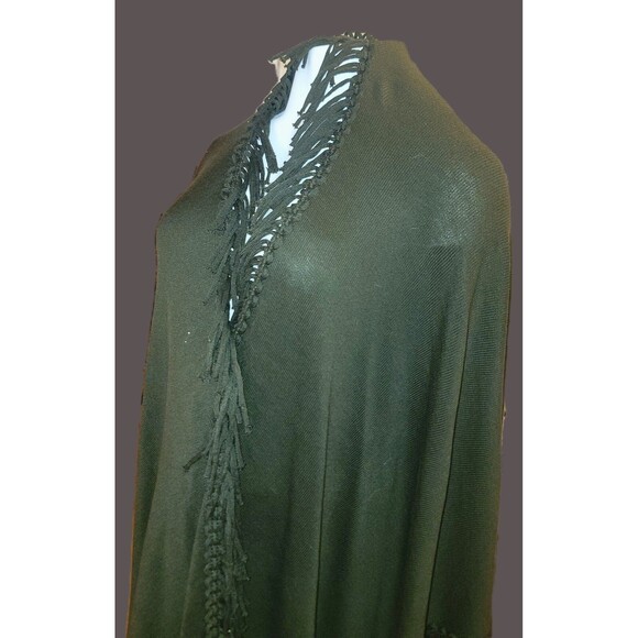 COLDWATER CREEK Fringe Knit Wrap Shawl Sage Green Cape Poncho One Size Brand NEW - Picture 4 of 16